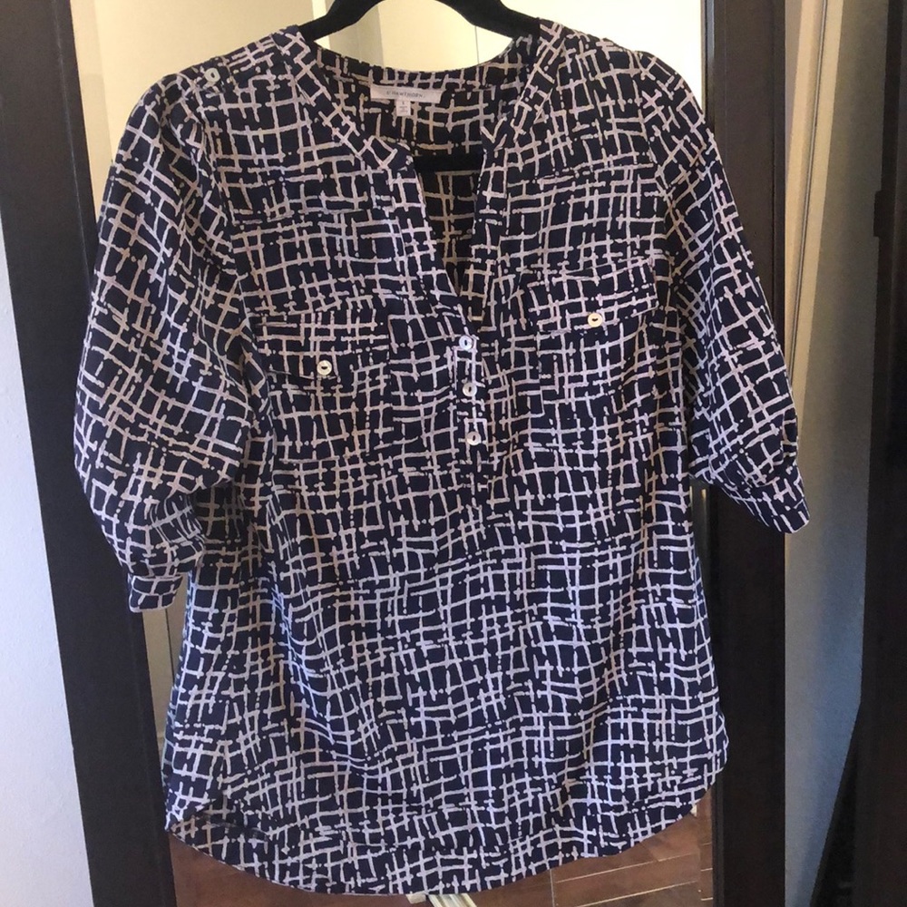 41 Hawthorn Navy Blue/Beige 3/4 Sleeve Blouse